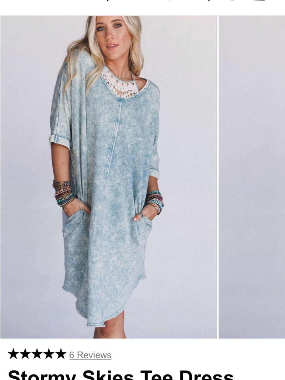 NWOT Zenana Outfitters Stormy Skies Tee Dress - Washed Light Blue Size L/XL